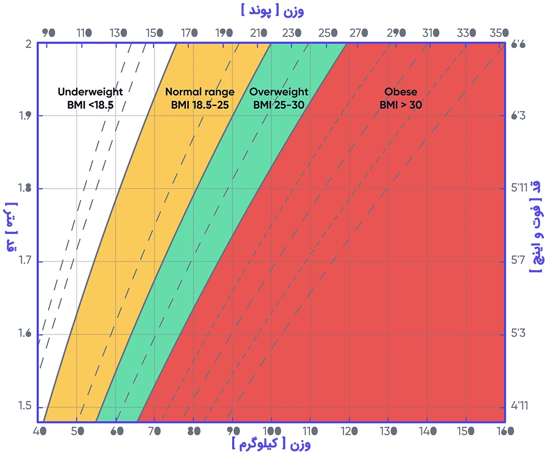 bmi chart for adult چارت BMI بزرگسالان