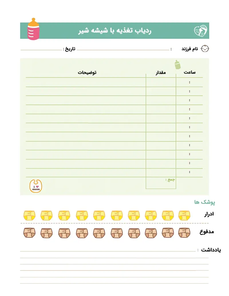 ردیاب تغذیه با شیشه شیر نی نی تینی