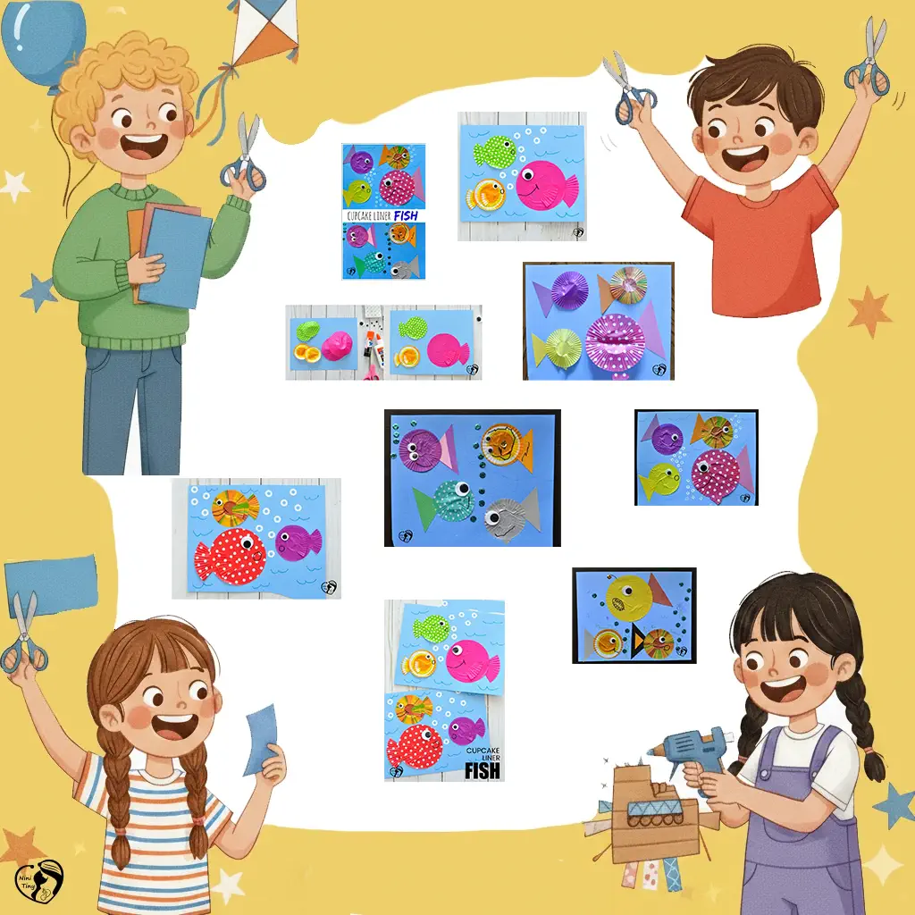 کاردستی ماهی کودکانه با کپسول کاغذی کاپ‌کیک